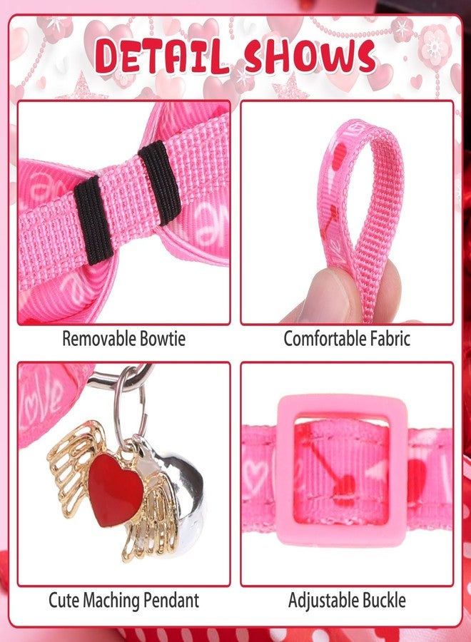 KOOLTAIL Valentine Cat Collars Breakaway with Bowtie and Bells, 3 Pack Pink Girl Cute Kitten Collars, Adjustable Safety Buckle Heart Charm Pendant Pet Collars for Kitty Boys Girls Cats Holiday - Image 4